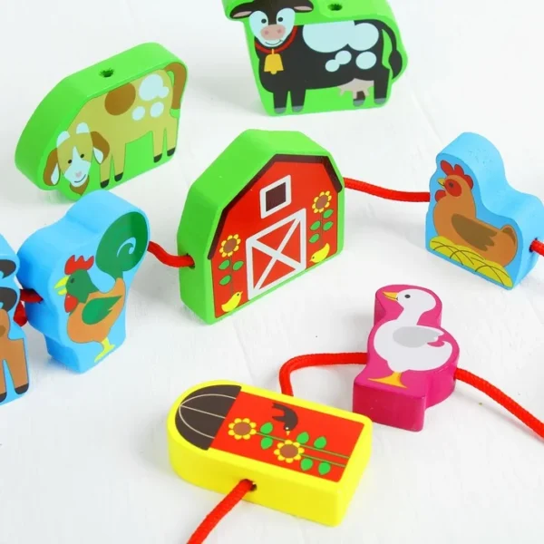 Animaux de la ferme à enfiler en bois – Image 2