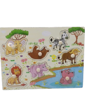 Puzzle en bois animaux sauvages enfant jeu éducatif Maroc