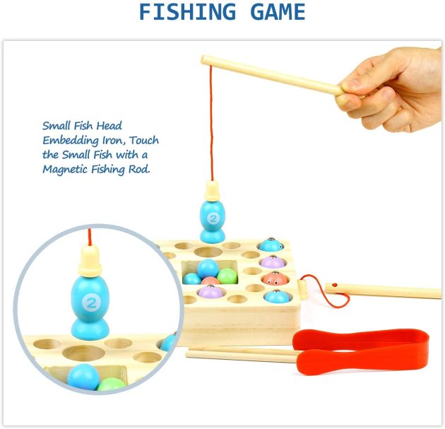 Qian Boîte en fer Pêche Jeu magnétique en bois Jeux éducatifs
