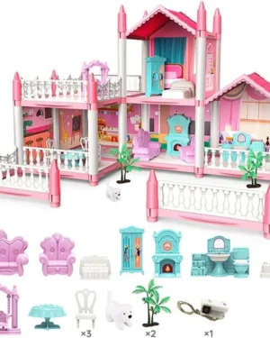 Maison de poupée avec mobilier en bois, jouet éducatif et créatif qui développe l’imagination et le jeu de rôle des enfants. Disponible au Maroc.