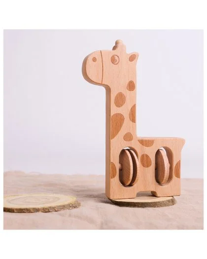 Montessori Hochet girafe en bois non toxique pour bébé 6mois +