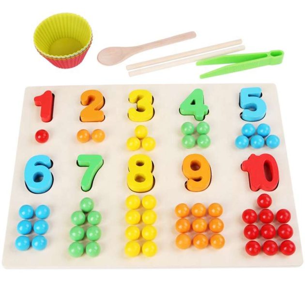 Plateau Montessori de calcul à perles – jeu de tri et motricité