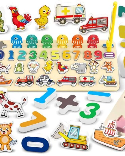 Plateau Montessori vocabulaire et jeu de pêche magnétique