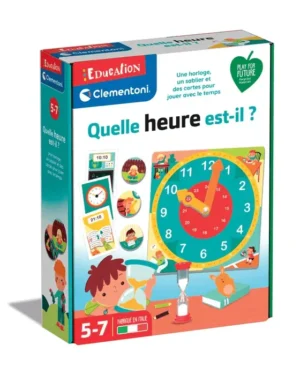 Quel heure est-il? Jeu éducatif pour apprendre à lire heure Concept de temps Sablier