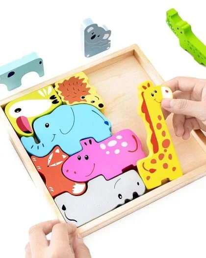 Méga Tangram des animaux sauvages en bois