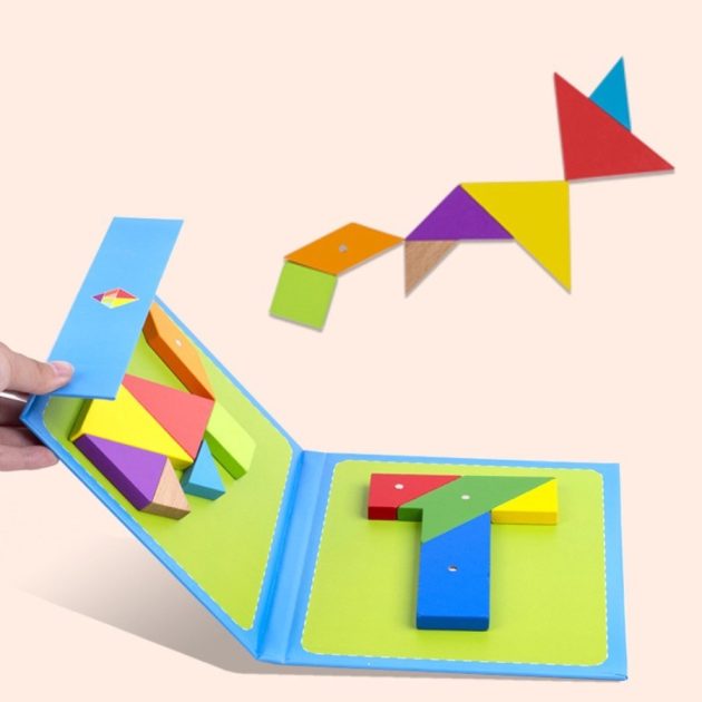 Puzzle Tangram 3D magnétique coloré pour enfants, jouet éducatif