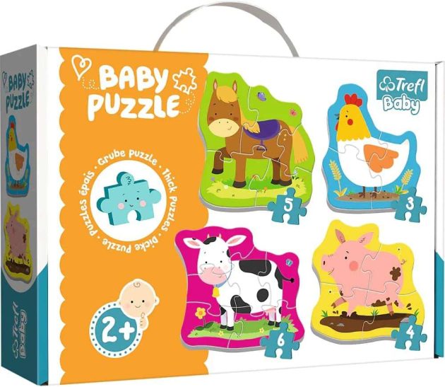 Coffret 4 puzzles bois : la ferme les animaux familiers les jouets