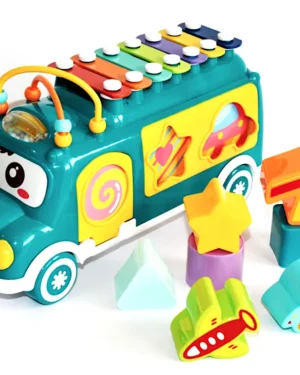 Bus musical Huanger 3-en-1 avec piano, xylophone et formes pour bébé