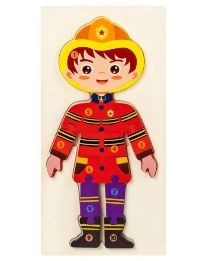 Puzzle corps humain pompier en bois – Jeu éducatif métier pour enfants au Maroc