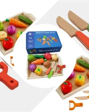 Jeu en bois avec fruits magnétiques à découper et panier – jouet éducatif pour enfants inspiré de la méthode Montessori
