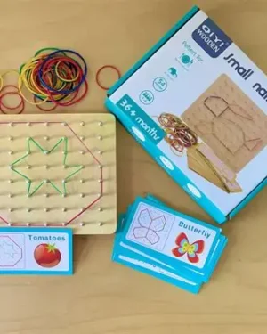 Géoboard Montessori clous et élastiques avec cartes modèle – Jouet éducatif au Maroc