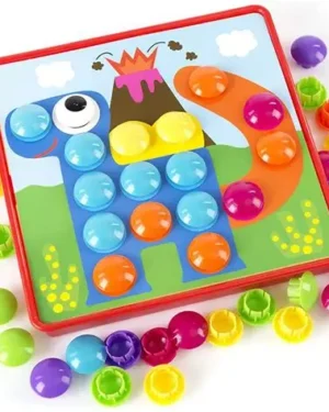 Panneau de boutons Montessori, jouet éducatif en bois au Maroc pour développer motricité fine, coordination et concentration des enfants.