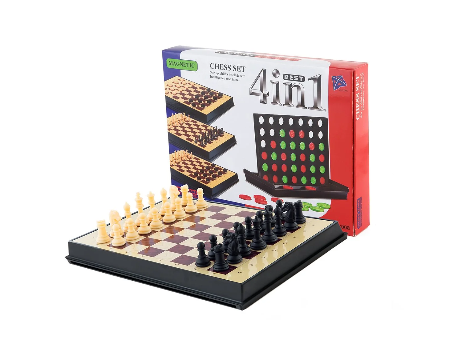 Combo Connect 4, jeu de dames et d'echecs - version voyage