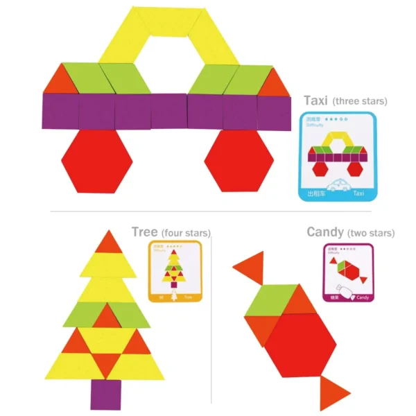 Blocs mosaïque Montessori avec modèle - 155 pièces – Image 3