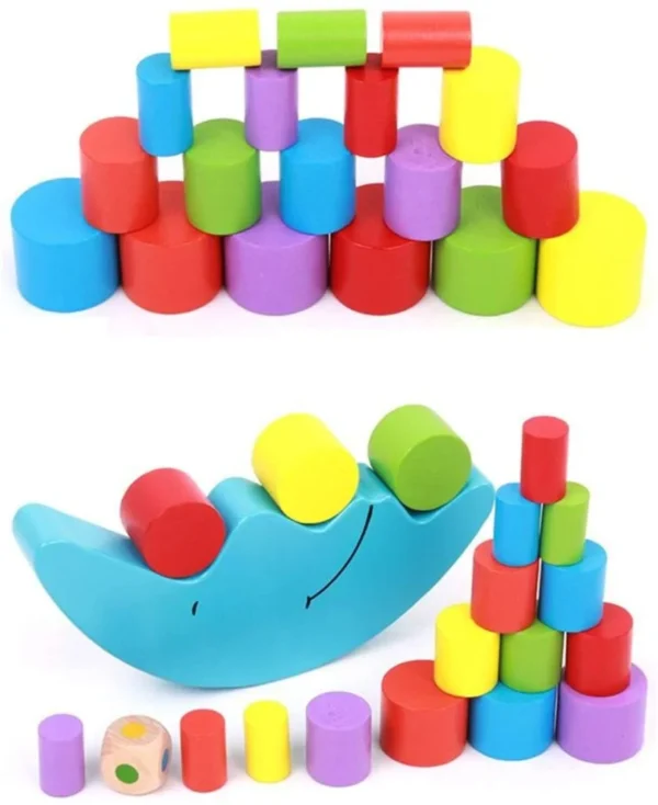 Balancier d’équilibre avec cylindres en bois Montessori pour enfants – Développe motricité fine, coordination et équilibre. Disponible au Maroc sur Playfun.ma
