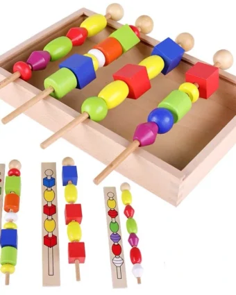 Séquences Montessori et jeu de perles à enfiler en bois