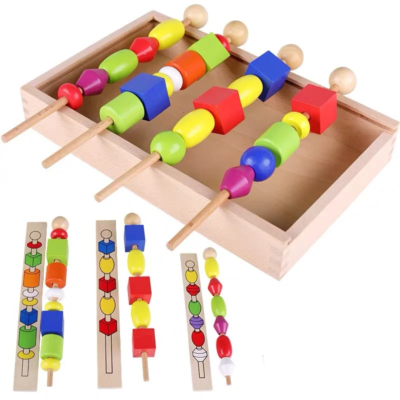 Séquences Montessori et jeu de perles à enfiler en bois