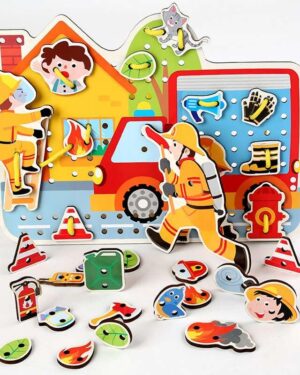 Planche de Laçage et Enfilage des Pompiers – Jouet éducatif Montessori au Maroc