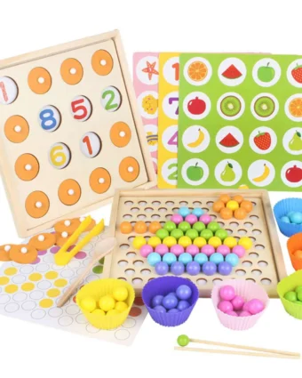 Plateau Montessori à perles et jeu de memoire 2 en 1