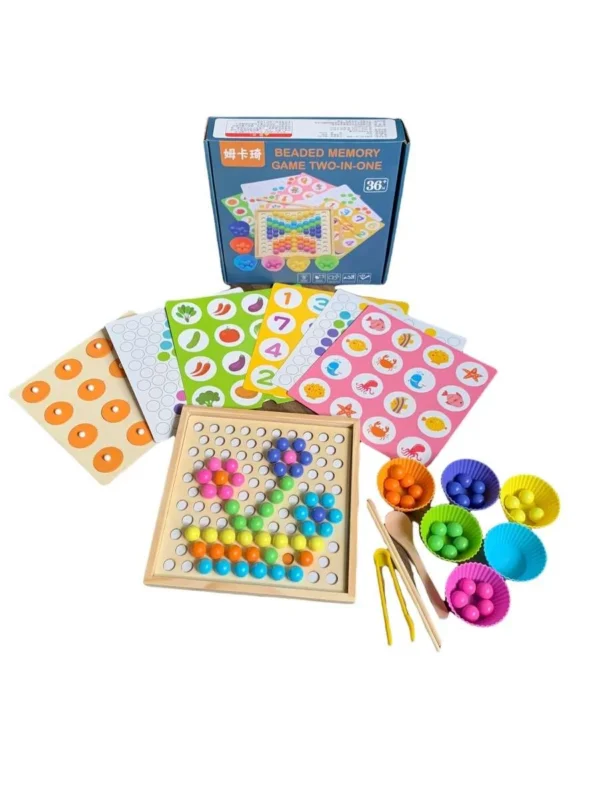 Plateau Montessori à perles et jeu de memoire 2 en 1 – Image 2