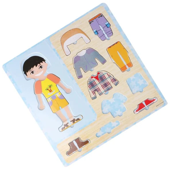 Puzzle garçon à habiller en bois – Jouet éducatif pour enfants, stimule créativité, motricité fine et imagination, disponible au Maroc