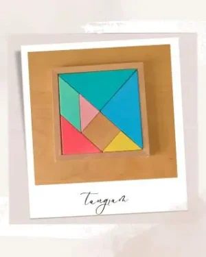 Tangram en bois avec modèles couleur pastel – Jeu éducatif Montessori Maroc