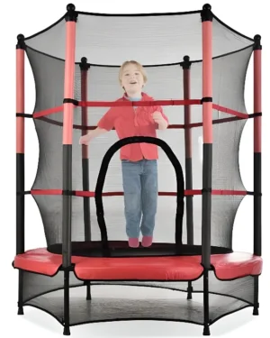 Trampoline avec filet de sécurité Montessori pour enfants, jouet éducatif au Maroc pour développer motricité, équilibre et coordination.