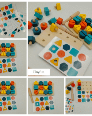 Plateau en bois avec vis et écrous – jeu de séquence logique et motricité fine