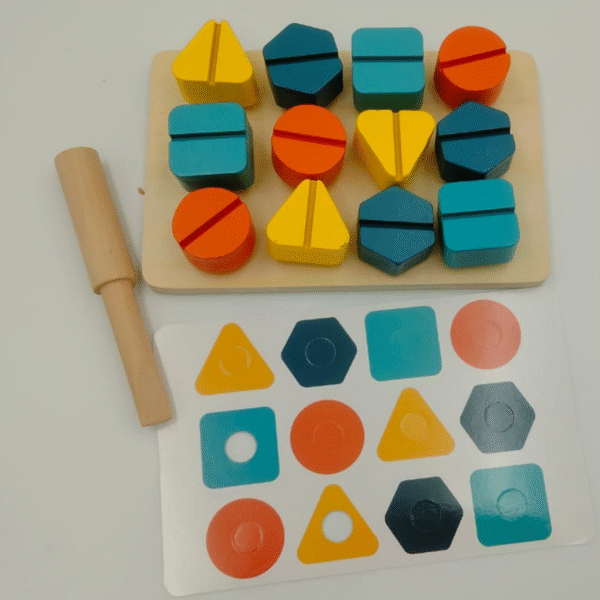 Plateau en bois avec vis et écrous – jeu de séquence logique et motricité fine