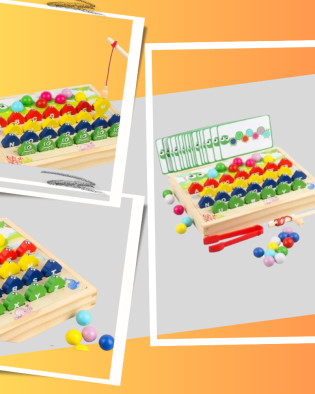 Jouet Montessori en Bois 4 en 1 Jeu de Société Jeu de Clip Perles Pêche  Magnétique Jeux Éducatif Puzzle Bois Interactif Cadeau pour Enfants 3 4 5 6 Ans  Fille Garçon