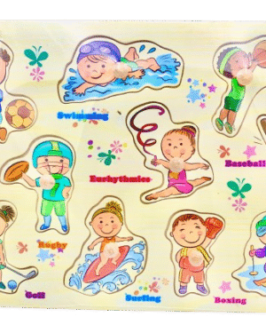Puzzle éducatif en bois à bouton – 10 sports en anglais