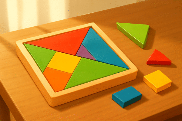 Jeu de tangram en bois coloré avec modèles pour enfants