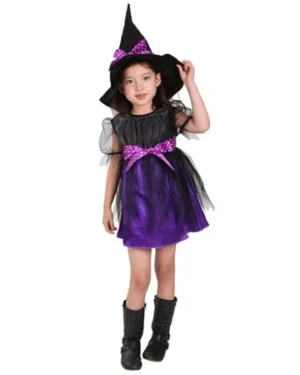 Déguisement sorcière pour filles – Costume Halloween et fêtes déguisées, stimule imagination et créativité des enfants. Disponible au Maroc