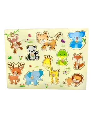 Puzzle en bois à bouton - animaux sauvages