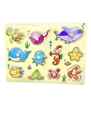 Puzzle éducatif en bois à bouton - animaux marins
