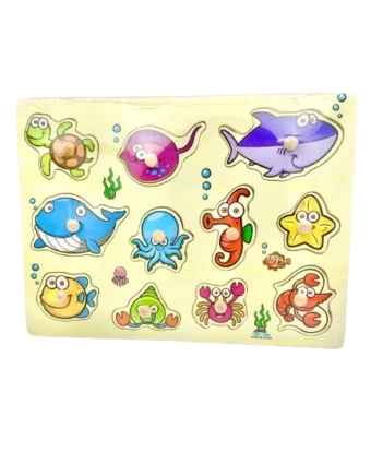 Puzzle éducatif en bois à bouton - animaux marins