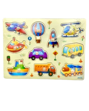 Puzzle éducatif en bois à bouton - véhicules