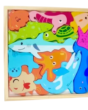 Méga Tangram des animaux marins en bois