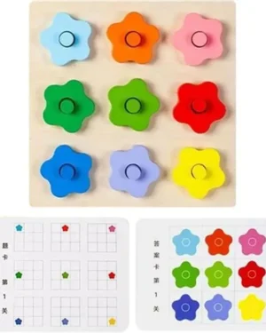 Jeu éducatif de séquence logique en forme de fleur – plateau coloré avec modèles pour reproduire des suites logiques