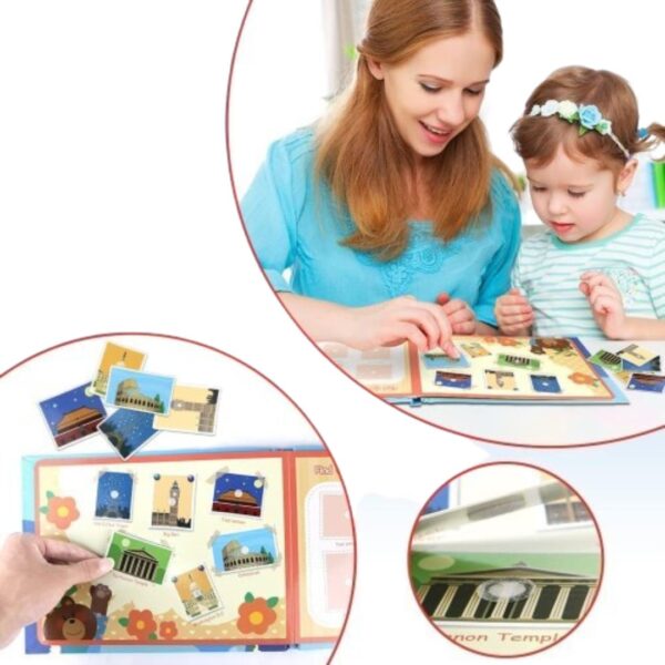Livre éducatif en feutrine Montessori – Quiet Book sur le thème du tour du monde avec activités interactives