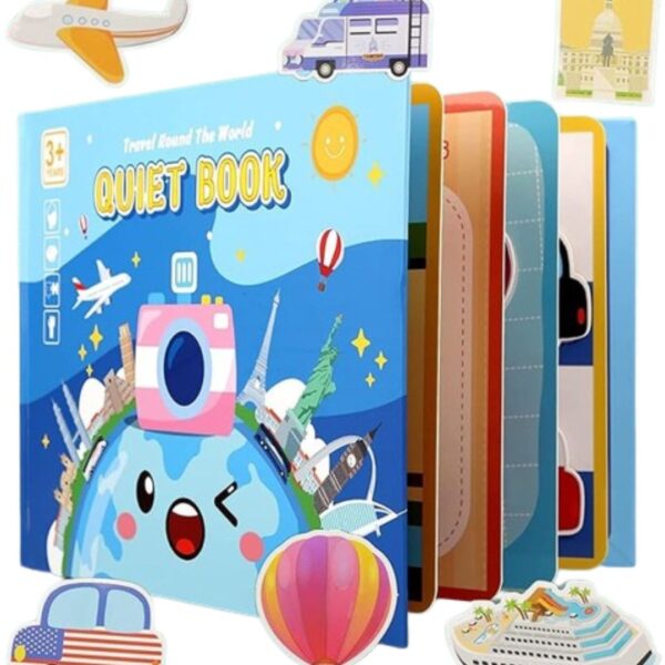 Livre éducatif en feutrine Montessori – Quiet Book sur le thème du tour du monde avec activités interactives