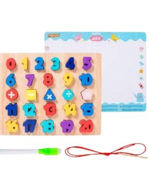 Tableau éducatif avec chiffres en bois à enfiler, conçu pour l’apprentissage des nombres et la coordination main-œil des enfants