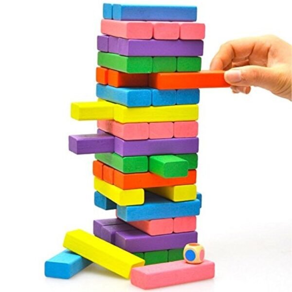 Mini Tour en bois coloré de 48 pièces pour enfants, favorisant créativité, coordination et apprentissage ludique au Maroc.