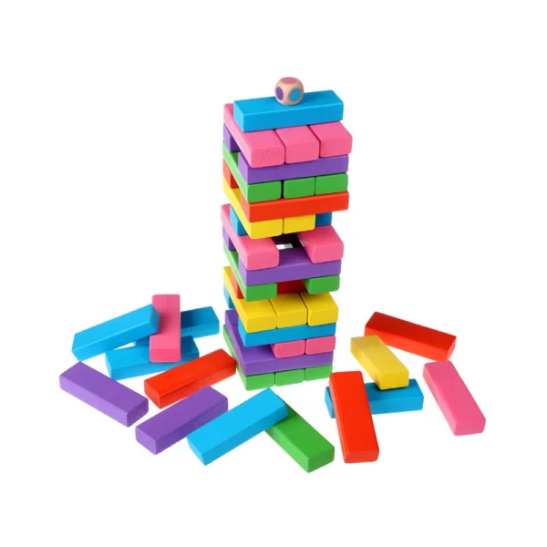 Mini Tour en bois coloré de 48 pièces pour enfants, favorisant créativité, coordination et apprentissage ludique au Maroc.