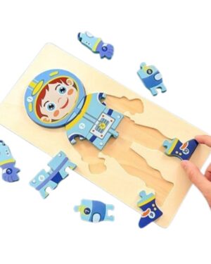 Puzzle en bois du corps humain avec thème astronaute – jeu éducatif sur l’anatomie et les professions spatiales