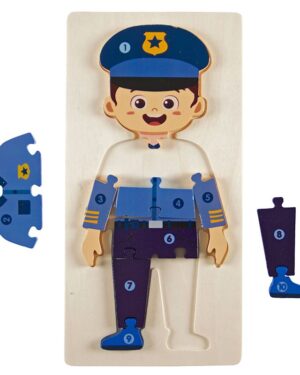 Puzzle en bois du corps humain avec thème policier – jeu éducatif sur l’anatomie et les professions de la sécurité