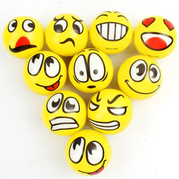 Balles en mousse anti-stress avec visages emoji souriants et colorés pour enfants et adultes