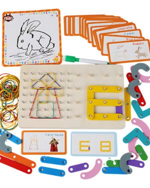 Géoboard Montessori chiffres et lettres en bois pour développer motricité fine, apprentissage et créativité des enfants au Maroc