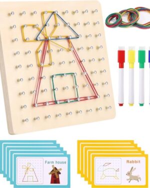 Géoboard Montessori avec clous et élastiques, apprentissage des lettres et chiffres avec cartes modèles