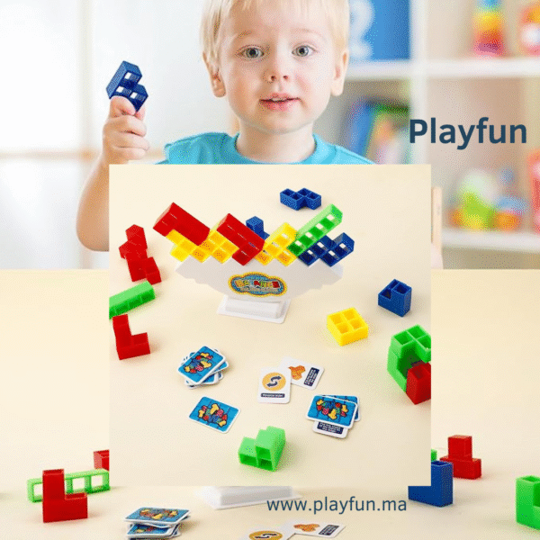 Jouet de construction d’équilibre en bois, blocs Tetris empilables multicolores pour enfants